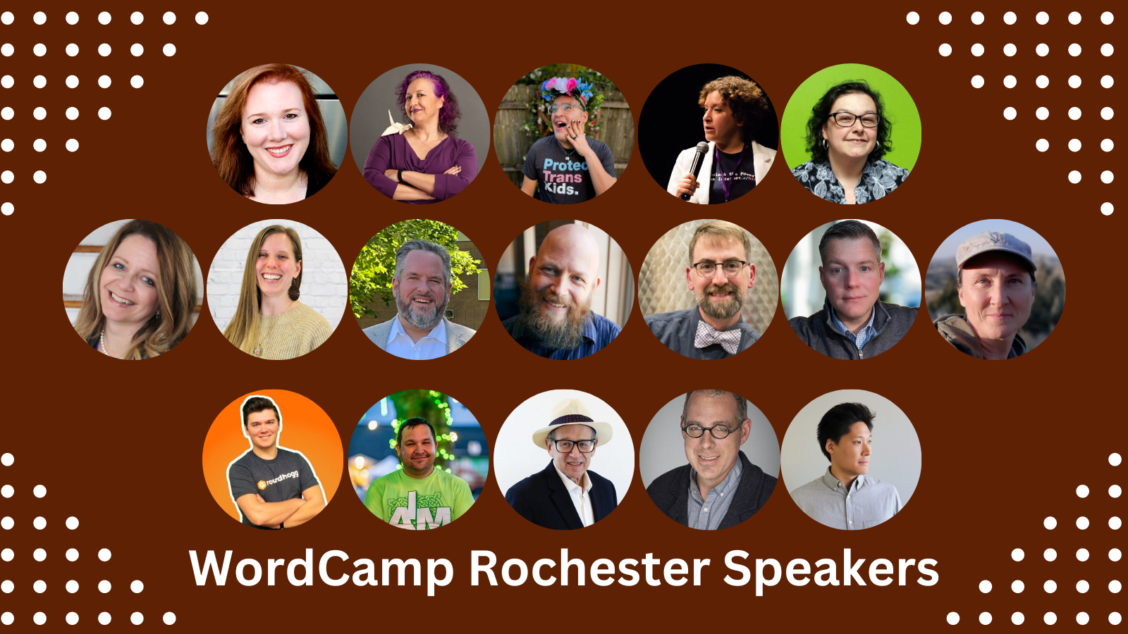 A composite of all the headshots of the speakers for WordCamp Rochester for 2024