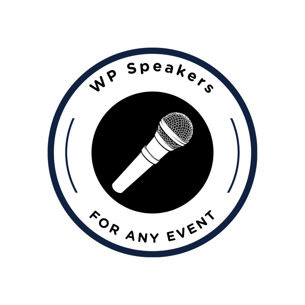 WP Speakers logo with "wp speakers for any event" with a graphic of a microphone in the middle
