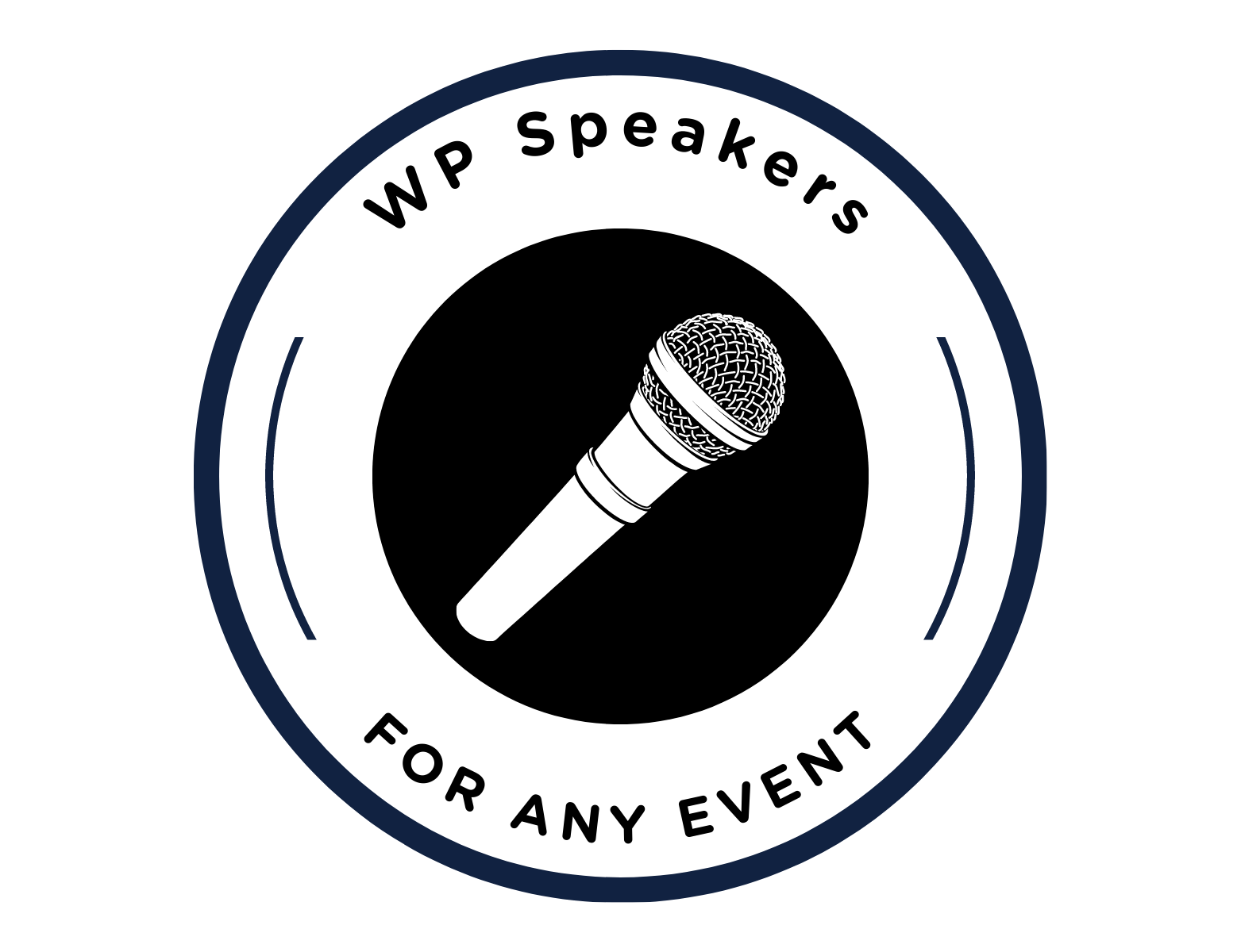 WP Speakers logo with "wp speakers for any event" with a graphic of a microphone in the middle